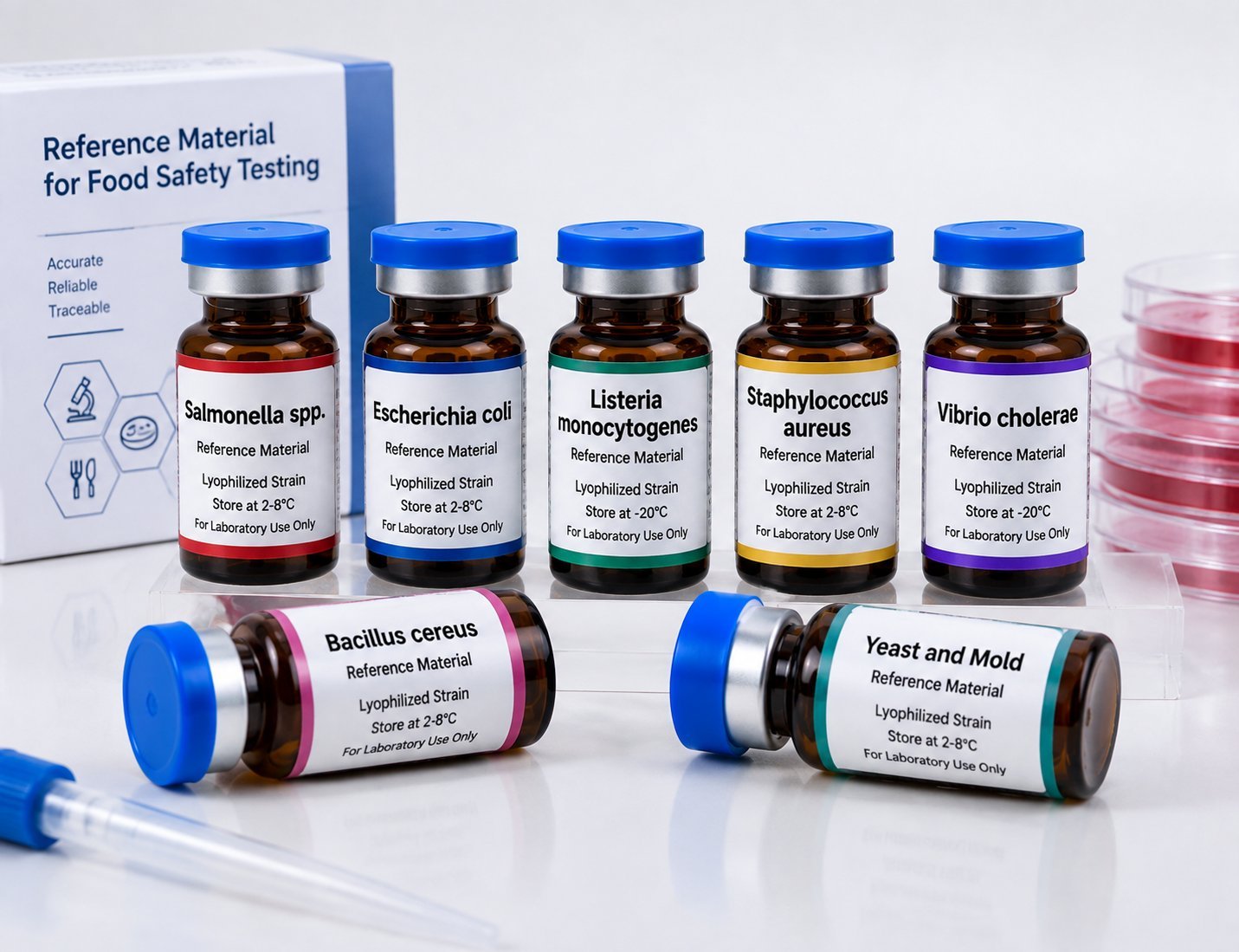 Lyophilized microbial reference strains for food safety testing quality control